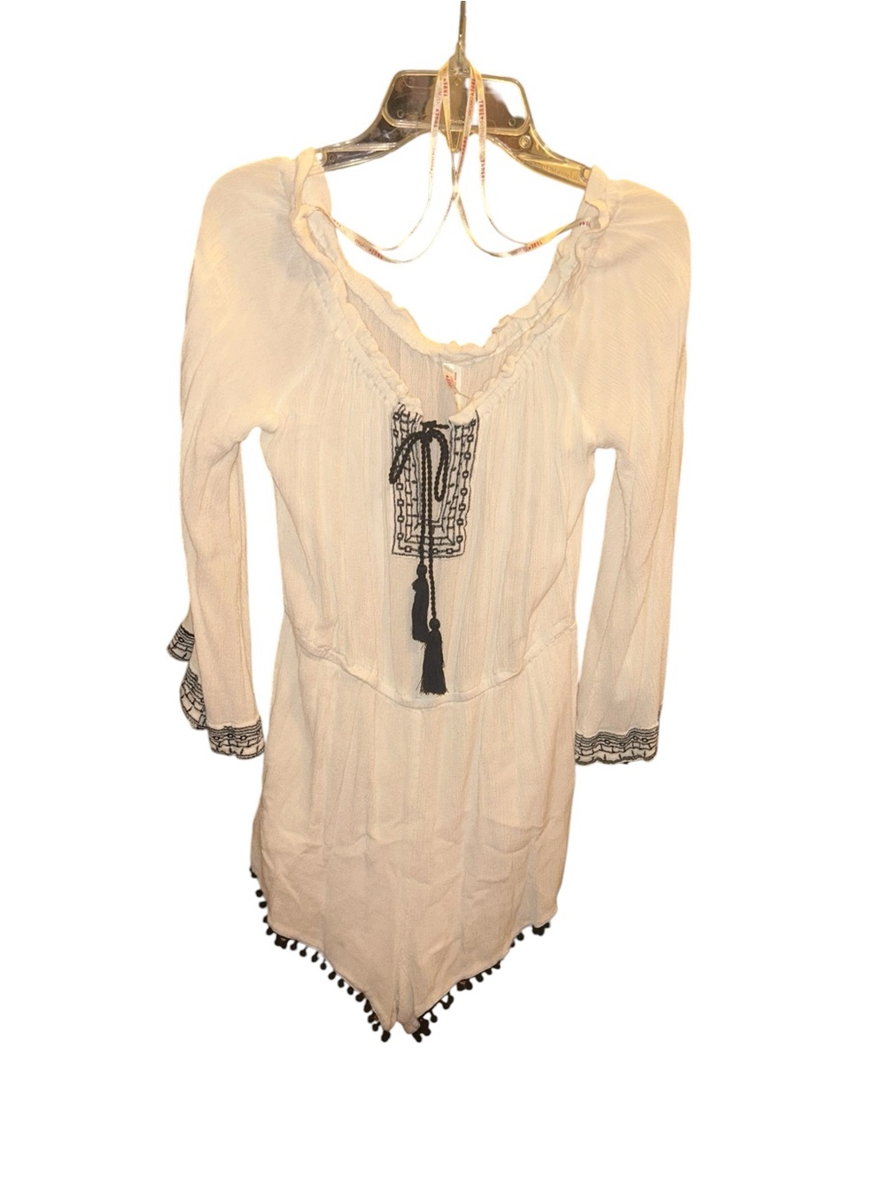 Peasant top Shorts Romper with tassels and Embroidery